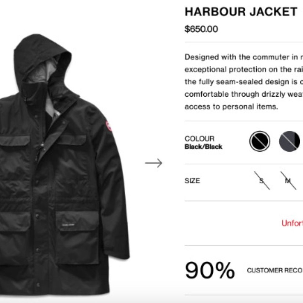 Canada Goose Mens (Harbour) Rain Jacket - Size L